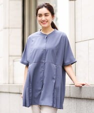 OLBHS31090 eur3(エウルキューブ) 【大きいサイズ】バンドカラープリーツシャツチュニック ブルー(55)