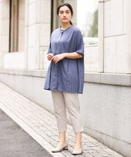 OLBHS31090 eur3(エウルキューブ) 【大きいサイズ】バンドカラープリーツシャツチュニック ブルー(55)