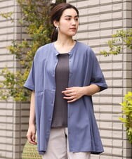 OLBHS31090 eur3(エウルキューブ) 【大きいサイズ】バンドカラープリーツシャツチュニック ブルー(55)