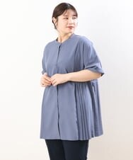 OLBHS31090 eur3(エウルキューブ) 【大きいサイズ】バンドカラープリーツシャツチュニック ブルー(55)