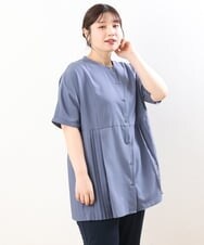 OLBHS31090 eur3(エウルキューブ) 【大きいサイズ】バンドカラープリーツシャツチュニック ブルー(55)