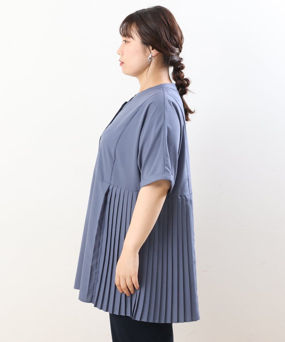 OLBHS31090 eur3(エウルキューブ) 【大きいサイズ】バンドカラープリーツシャツチュニック ブルー(55)