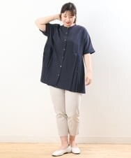 OLBHS31090 eur3(エウルキューブ) 【大きいサイズ】バンドカラープリーツシャツチュニック ネイビー(57)
