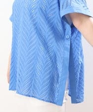 OLBHS32090 eur3(エウルキューブ) 【大きいサイズ】リーフ柄ポンチョ風レースブラウス ブルー(55)