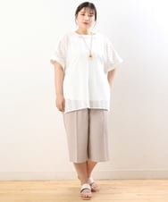 OLBHS32090 eur3(エウルキューブ) 【大きいサイズ】リーフ柄ポンチョ風レースブラウス ホワイト(90)