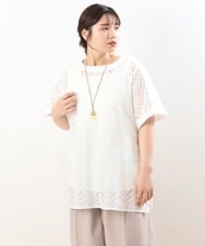 OLBHS32090 eur3(エウルキューブ) 【大きいサイズ】リーフ柄ポンチョ風レースブラウス ホワイト(90)