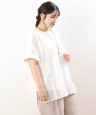 OLBHS32090 eur3(エウルキューブ) 【大きいサイズ】リーフ柄ポンチョ風レースブラウス ホワイト(90)