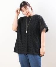 OLBHS32090 eur3(エウルキューブ) 【大きいサイズ】リーフ柄ポンチョ風レースブラウス ブラック(94)
