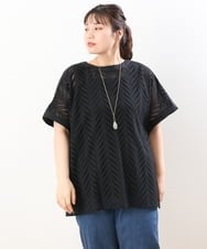 OLBHS32090 eur3(エウルキューブ) 【大きいサイズ】リーフ柄ポンチョ風レースブラウス ブラック(94)