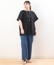 OLBHS32090 eur3(エウルキューブ) 【大きいサイズ】リーフ柄ポンチョ風レースブラウス ブラック(94)