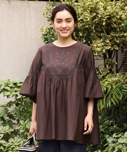 OLBHS33120 eur3 【大きいサイズ】レース刺繍コットンシルクチュニック