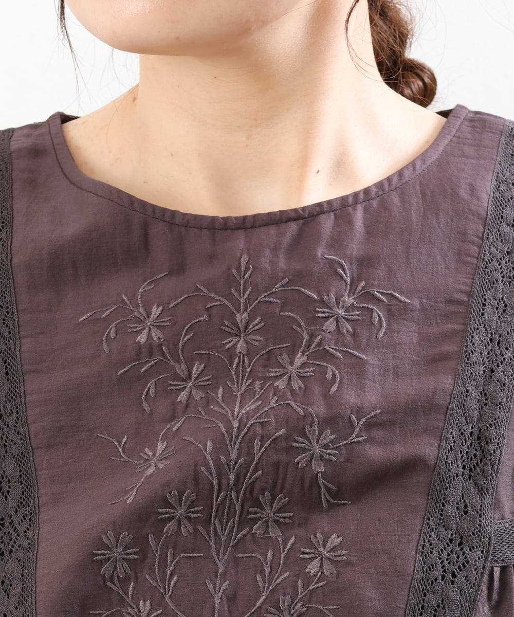 OLBHS33120 eur3(エウルキューブ) 【大きいサイズ】レース刺繍コットンシルクチュニック ブラウン(87)