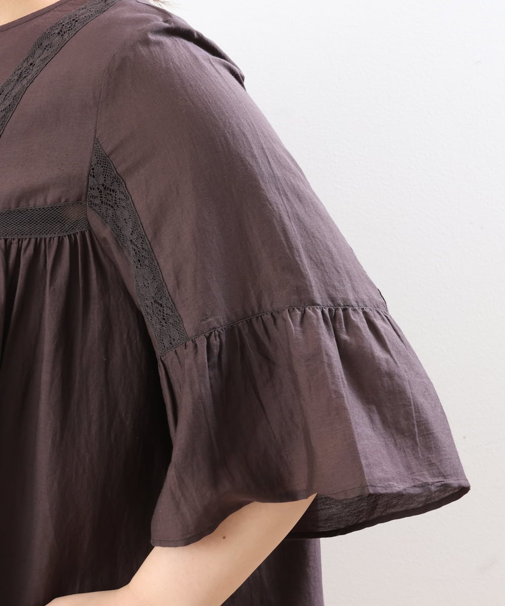 OLBHS33120 eur3(エウルキューブ) 【大きいサイズ】レース刺繍コットンシルクチュニック ブラウン(87)