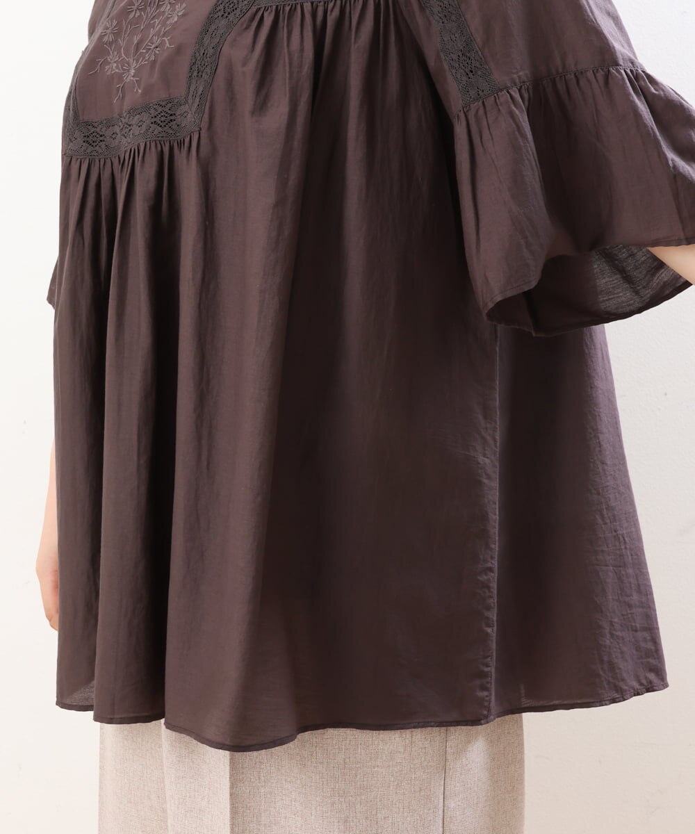 OLBHS33120 eur3(エウルキューブ) 【大きいサイズ】レース刺繍コットンシルクチュニック ブラウン(87)