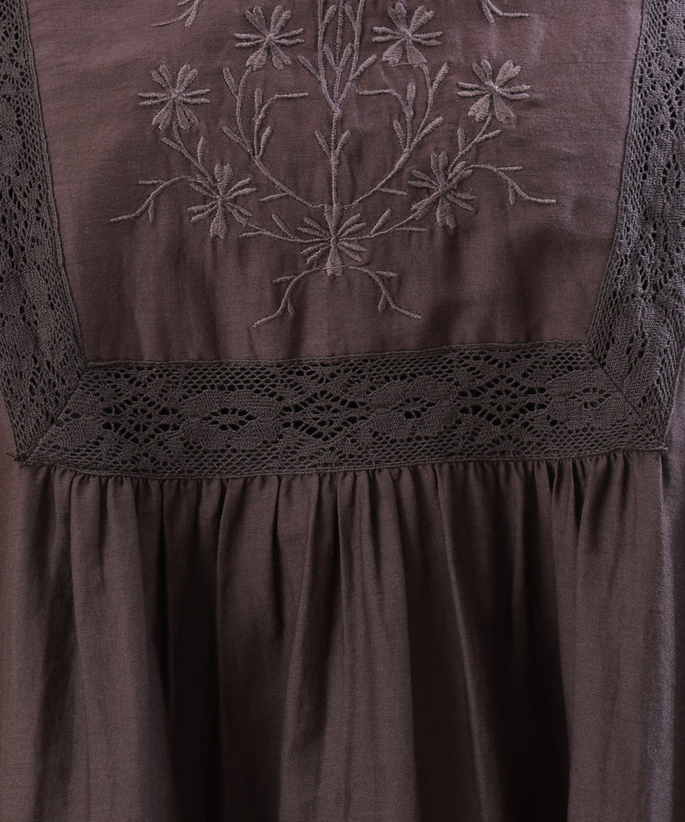 OLBHS33120 eur3(エウルキューブ) 【大きいサイズ】レース刺繍コットンシルクチュニック ブラウン(87)