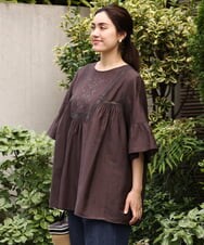 OLBHS33120 eur3(エウルキューブ) 【大きいサイズ】レース刺繍コットンシルクチュニック ブラウン(87)