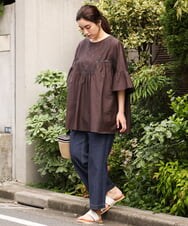OLBHS33120 eur3(エウルキューブ) 【大きいサイズ】レース刺繍コットンシルクチュニック ブラウン(87)