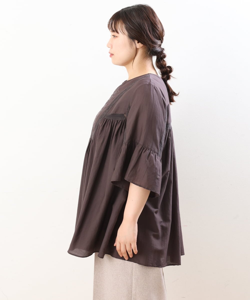 OLBHS33120 eur3(エウルキューブ) 【大きいサイズ】レース刺繍コットンシルクチュニック ブラウン(87)