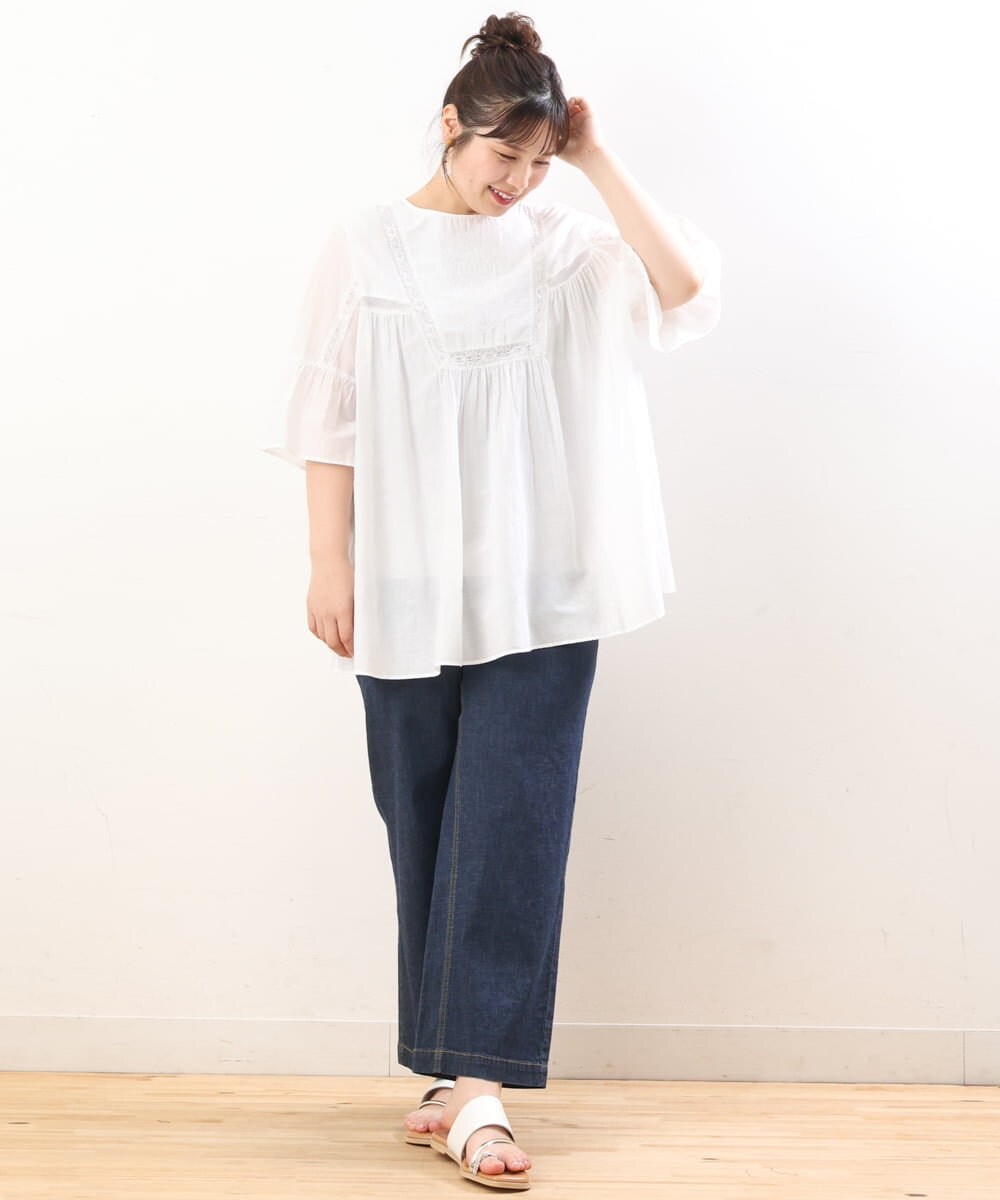OLBHS33120 eur3(エウルキューブ) 【大きいサイズ】レース刺繍コットンシルクチュニック ホワイト(90)