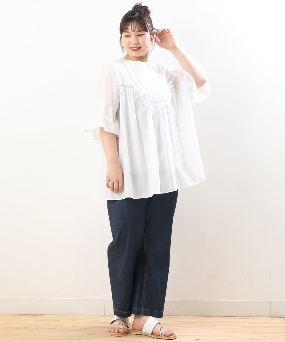 OLBHS33120 eur3(エウルキューブ) 【大きいサイズ】レース刺繍コットンシルクチュニック ホワイト(90)
