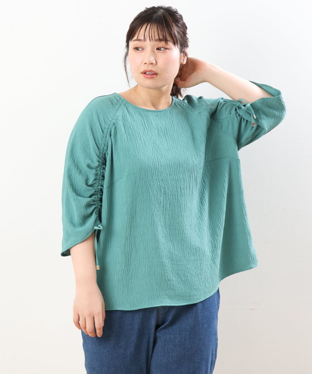 OLBHS38080 eur3(エウルキューブ) 【大きいサイズ】袖ドロストぽこぽこブラウス グリーン(35)