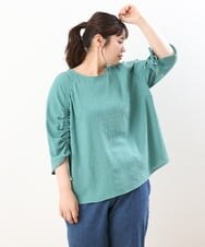 OLBHS38080 eur3(エウルキューブ) 【大きいサイズ】袖ドロストぽこぽこブラウス グリーン(35)