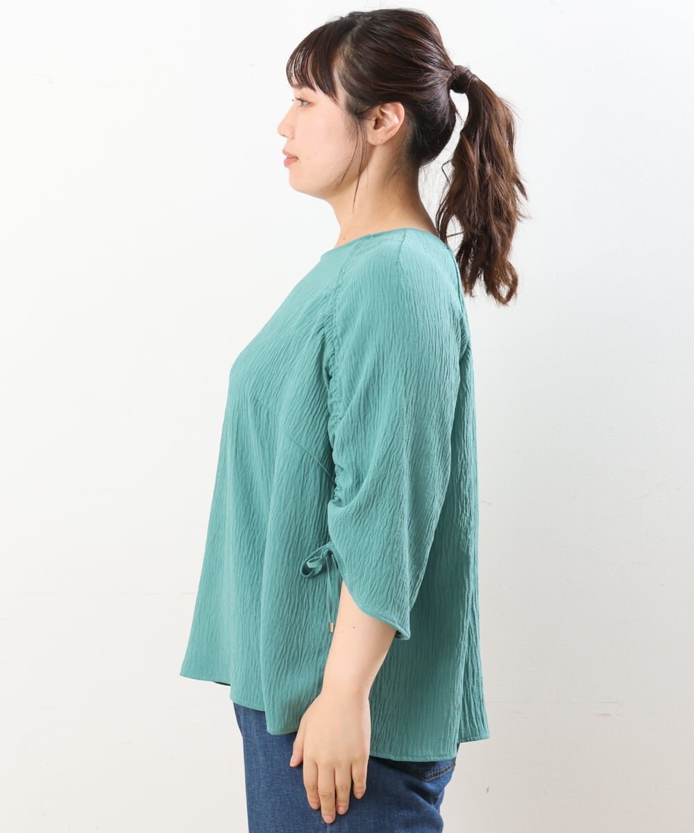 OLBHS38080 eur3(エウルキューブ) 【大きいサイズ】袖ドロストぽこぽこブラウス グリーン(35)