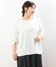OLBHS38080 eur3(エウルキューブ) 【大きいサイズ】袖ドロストぽこぽこブラウス ホワイト(90)