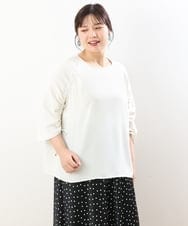 OLBHS38080 eur3(エウルキューブ) 【大きいサイズ】袖ドロストぽこぽこブラウス ホワイト(90)