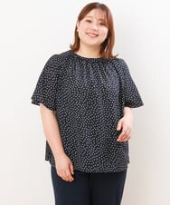 OLBHS44070 eur3(エウルキューブ) 【大きいサイズ】シャドーストライプブラウス ネイビー(57)