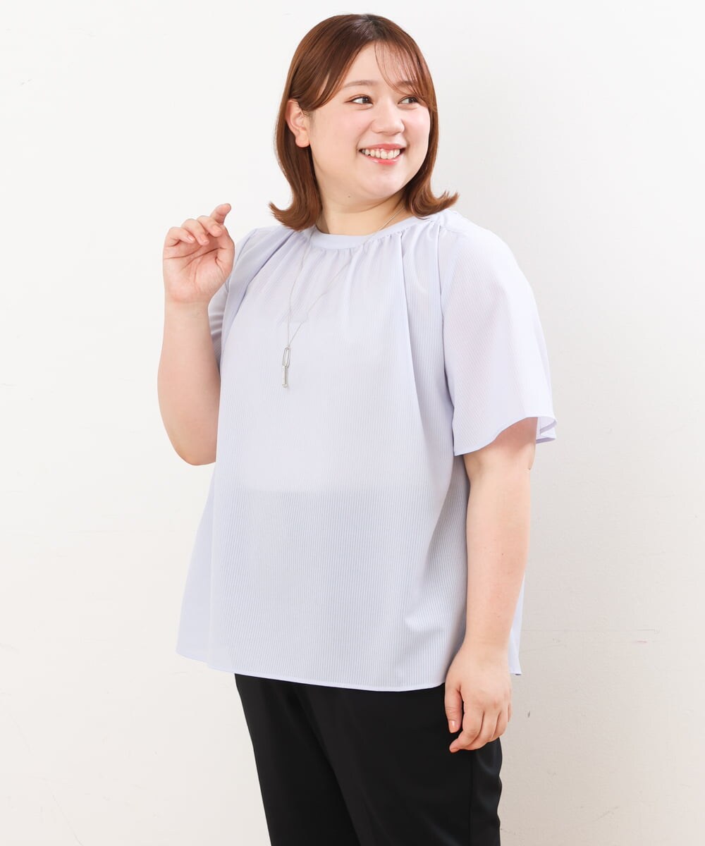 OLBHS44070 eur3(エウルキューブ) 【大きいサイズ】シャドーストライプブラウス ラベンダー(60)