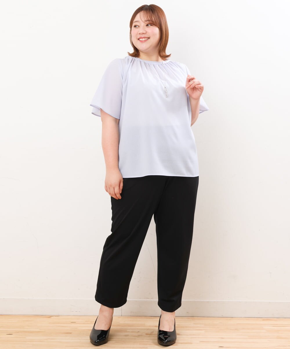OLBHS44070 eur3(エウルキューブ) 【大きいサイズ】シャドーストライプブラウス ラベンダー(60)