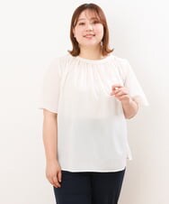 OLBHS44070 eur3(エウルキューブ) 【大きいサイズ】シャドーストライプブラウス ホワイト(90)