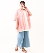 OLBHV32099 eur3(エウルキューブ) 【大きいサイズ】バックギャザーストライプシャツ オレンジ(15)