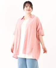 OLBHV32099 eur3(エウルキューブ) 【大きいサイズ】バックギャザーストライプシャツ オレンジ(15)