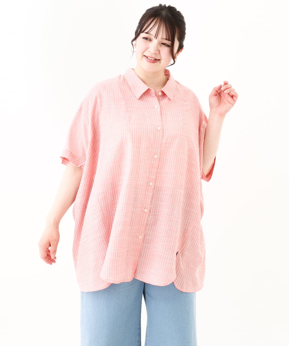 OLBHV32099 eur3(エウルキューブ) 【大きいサイズ】バックギャザーストライプシャツ オレンジ(15)