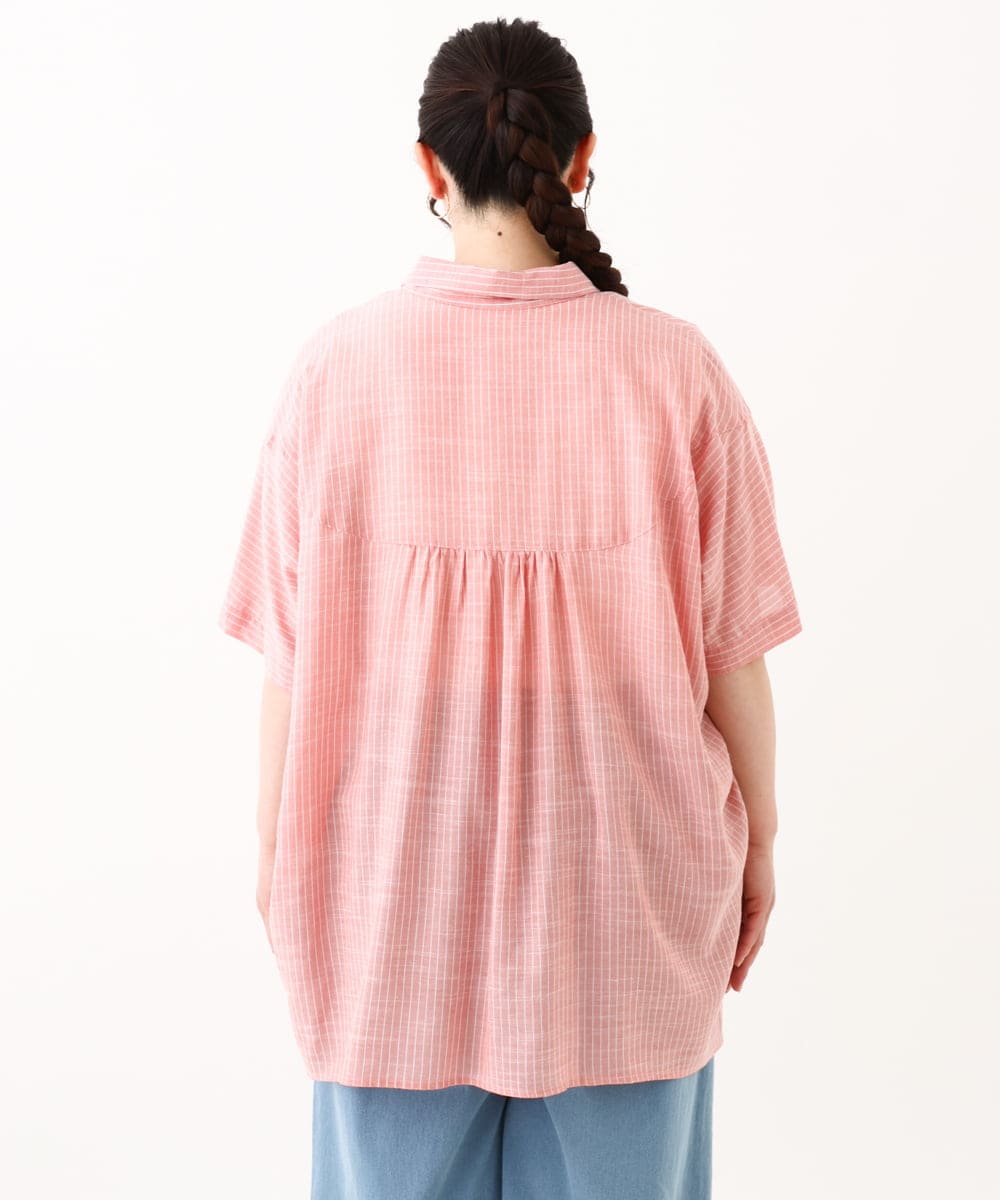 OLBHV32099 eur3(エウルキューブ) 【大きいサイズ】バックギャザーストライプシャツ オレンジ(15)