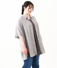 OLBHV32099 eur3(エウルキューブ) 【大きいサイズ】バックギャザーストライプシャツ グレー(92)