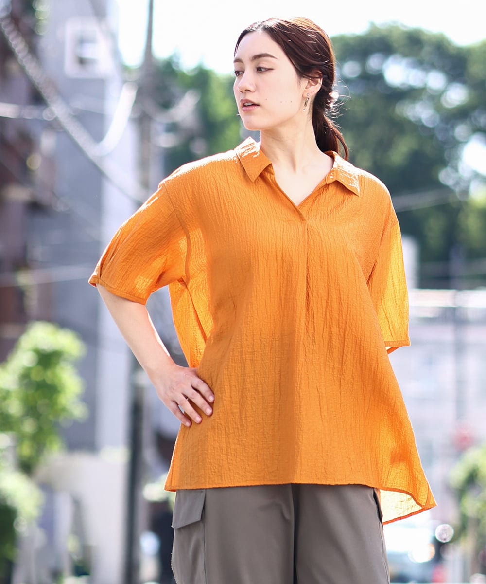 OLBHV33089 eur3(エウルキューブ) 【大きいサイズ】ドロップスリーブシアーブラウス  オレンジ(15)
