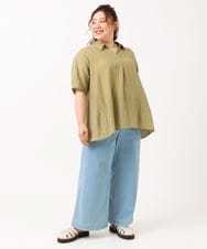 OLBHV33089 eur3(エウルキューブ) 【大きいサイズ】ドロップスリーブシアーブラウス  カーキ(36)