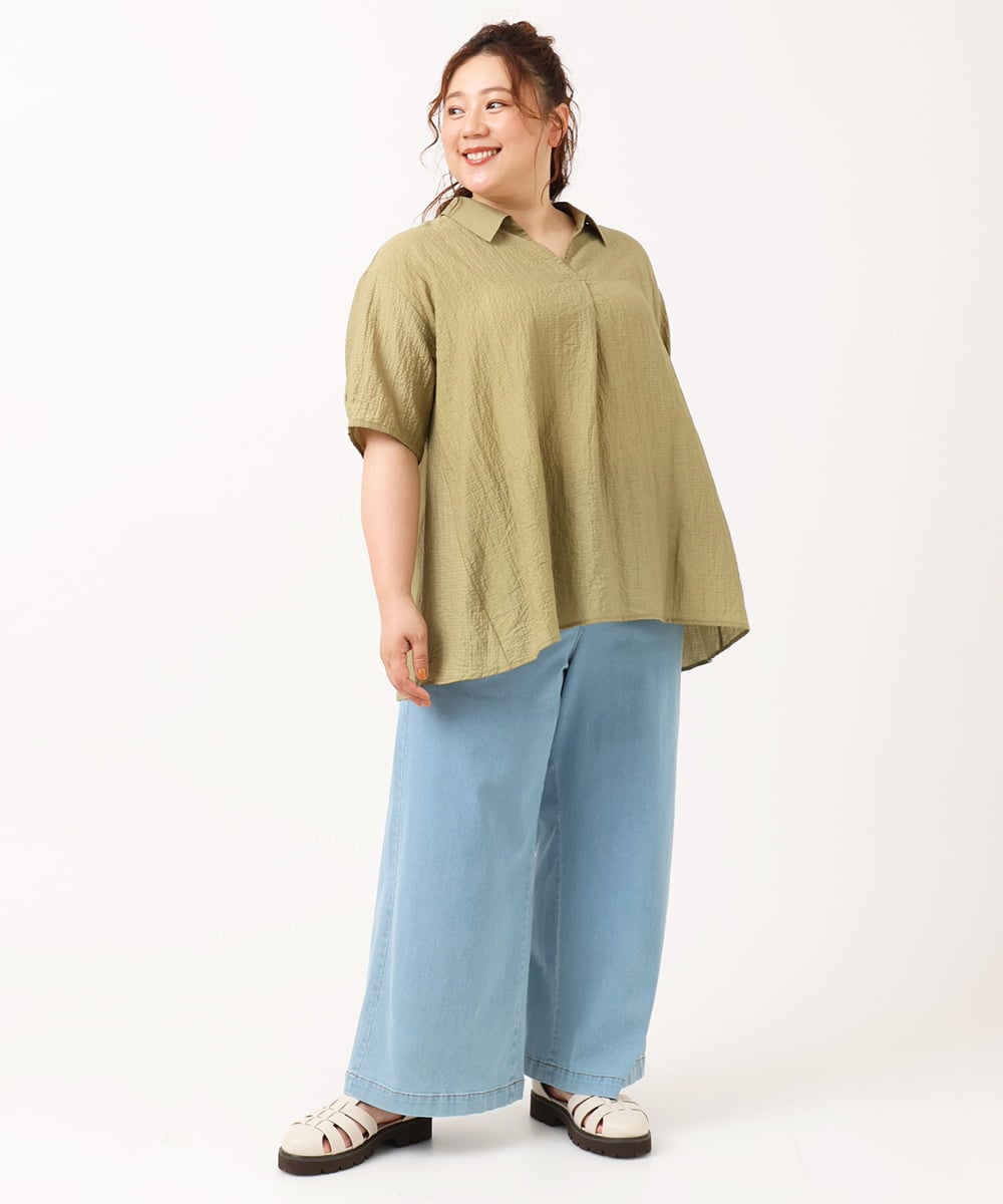 OLBHV33089 eur3(エウルキューブ) 【大きいサイズ】ドロップスリーブシアーブラウス  カーキ(36)