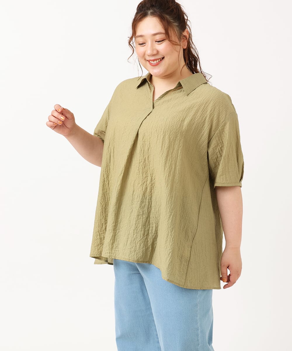 OLBHV33089 eur3(エウルキューブ) 【大きいサイズ】ドロップスリーブシアーブラウス  カーキ(36)