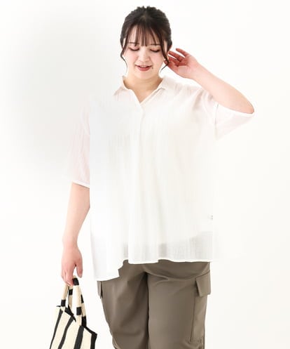 OLBHV33089 eur3 【大きいサイズ】ドロップスリーブシアーブラウス 