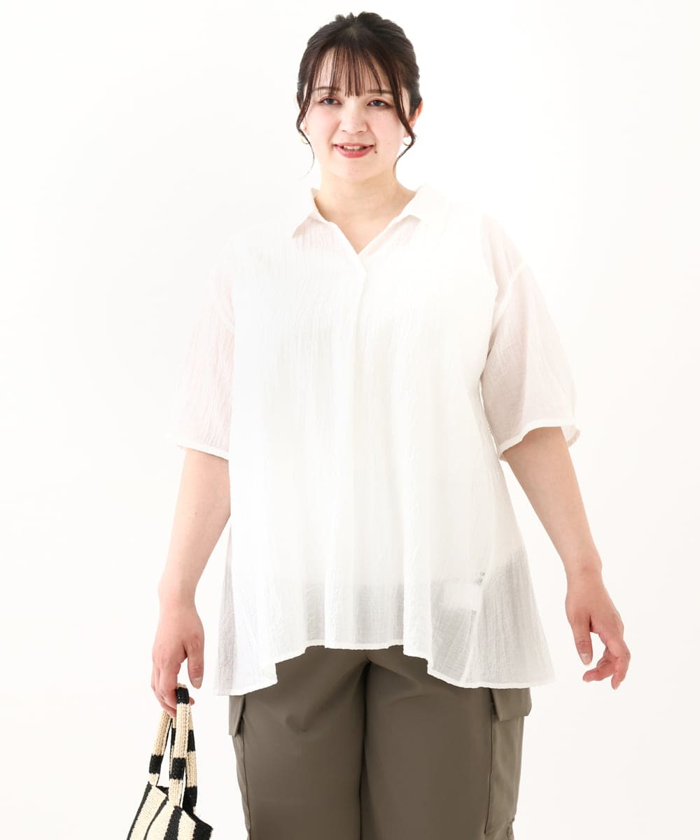 OLBHV33089 eur3(エウルキューブ) 【大きいサイズ】ドロップスリーブシアーブラウス  ホワイト(90)