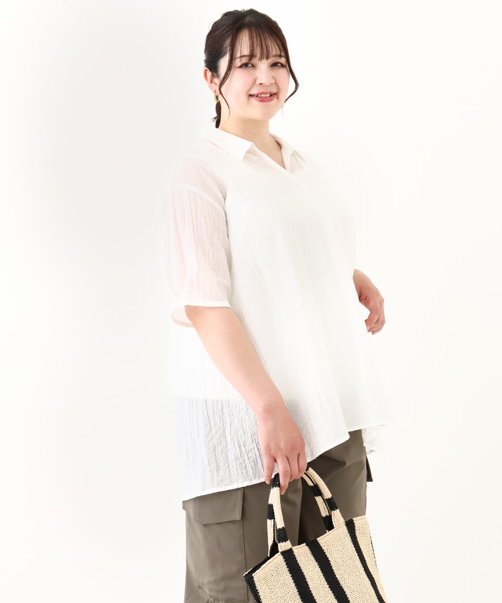 OLBHV33089 eur3(エウルキューブ) 【大きいサイズ】ドロップスリーブシアーブラウス  ホワイト(90)