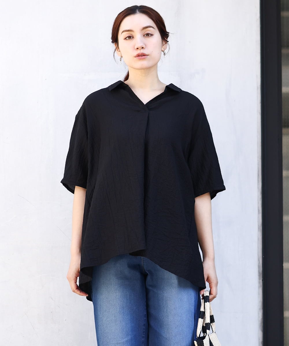 OLBHV33089 eur3(エウルキューブ) 【大きいサイズ】ドロップスリーブシアーブラウス  ブラック(94)（WEB限定カラー）