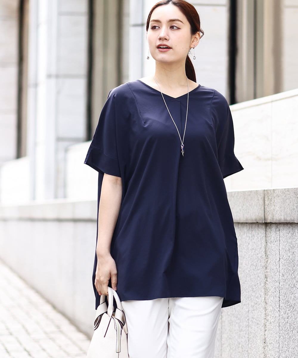 ケイナリタタックギャザーブラウスネイビー