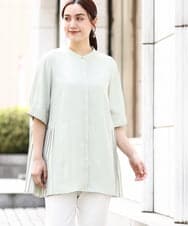 OLBHV35089 eur3(エウルキューブ) 【大きいサイズ/a.v.v×eur3】バックプリーツブラウスチュニック ライトグリーン(30)