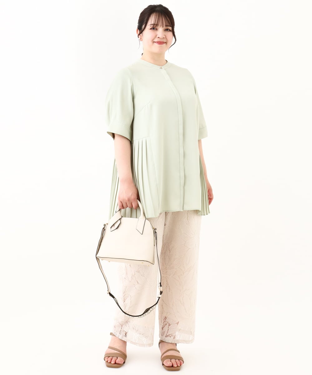 OLBHV35089 eur3(エウルキューブ) 【大きいサイズ/a.v.v×eur3】バックプリーツブラウスチュニック ライトグリーン(30)