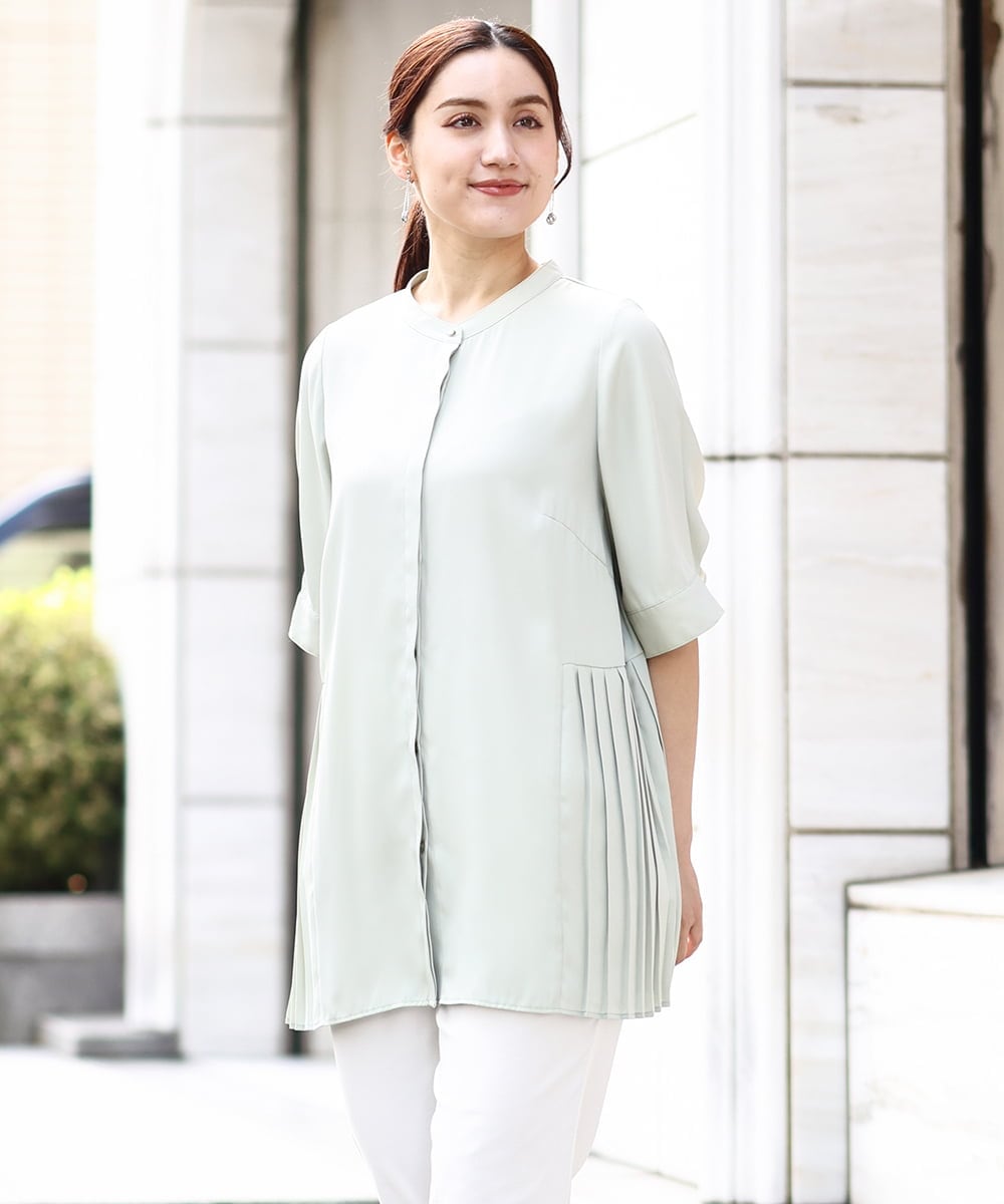 OLBHV35089 eur3(エウルキューブ) 【大きいサイズ/a.v.v×eur3】バックプリーツブラウスチュニック ライトグリーン(30)